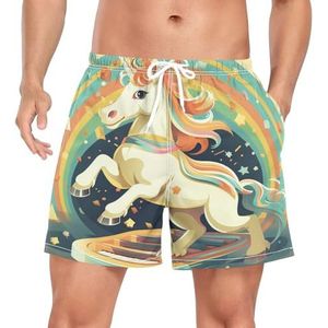 Niigeu Cartoon Rainbow Baby Unicorn mannen zwembroek shorts sneldrogend met zakken, Leuke mode, XL