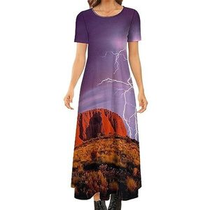 Rocks Desert Storm dames zomer casual korte mouwen maxi-jurk ronde hals bedrukte lange jurken 7XL