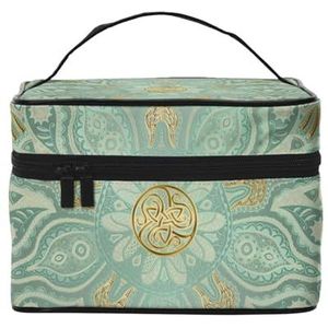 Zachte Salie Groen en Goud Keltische Mandala, Make-uptas Cosmetische Tas Draagbare Reizen Toilettas Potlood Case Toilettas, zoals afgebeeld, Eén maat