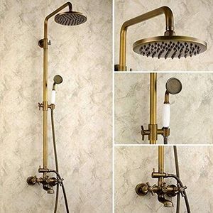 SENNIAN Douche Set Antiek Koperen Badkamer Douche Set 3 Functies Handdouche Brons Retro Supercharging Systeem met De Lift Hendel Kraan Circulaire Top Spray Vaste Douchekoppen Douche Syste
