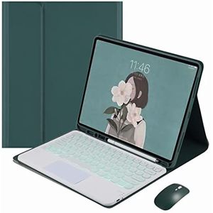 Toetsenbordhoes voor Samsung Galaxy Tab S10 FE Plus 13.1 inch 2025, Magnetisch Afneembaar Draadloos Achtergrondverlichting Toetsenbord met Bluetooth Muis,Dark green