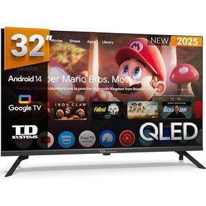 TD Systems – 32-inch Qled Smart TV, Android 14 GTV, TDT HD-televisie, model 2025, televisie met 2 jaar garantie – PRIME32K21GLQ