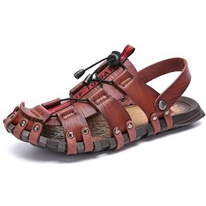 EKsma Heren sandalen, heren lederen gesloten teen zomer strand sandaal outdoor sport sandalen water schoenen, donkerbruin, 37.5 EU