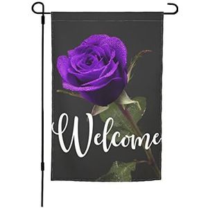 Vlag 30 x 45 cm, mooie paarse roos zwarte achtergrond kunst bloemenprint activiteit vlag vervagen bestendig indoor vlag, voor carnaval, vieringen
