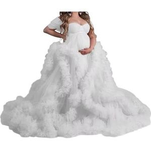 WSEYU Mouwloze tule zwangerschapsjurken voor vrouwen met bustier babyshower, zwangerschapsjurken, grote maten, Wit, 32