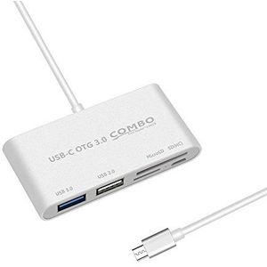 GZCRDZ USB-C OTG Hub met USB-C naar USB 3.0 + USB 2.0 + TF/SD/MicroSD kaartlezer + Micro USB Power Port - Adapter Connector Kabel voor Macbook Pro/ChromeBook/Meer Type-C apparaten, ZILVER
