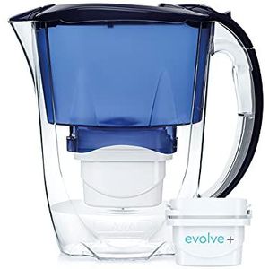 Aqua Optima Oria Waterfilterkan, 2,8 liter inhoud, met 1 x 30 dagen Evolve+ waterfilterpatroon, blauwe slanke koelkast fit kan, met Fast Flow 5-traps filtratietechnologie