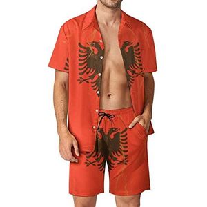 Vintage Albanië Vlag Hawaiiaanse Sets voor Mannen Button Down Korte Mouw Trainingspak Strand Outfits XS