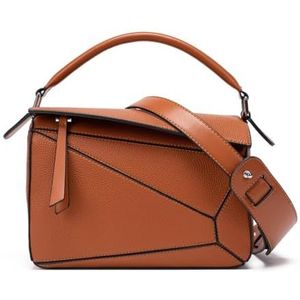 Kdaooy Luxe kleine vierkante tas voor vrouwen,Mode Eometrische handtas, Litchi Grain Crossbody Bag Lichtgewicht Messenger Bag, Bruin, Small