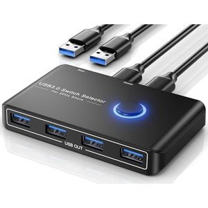 usb 3.0-switch KVM-selector voor 2 computers delen 4 apparaatjes muis, toetsenbord, scanner, printer; voor Mac/Windows/Linux; 2-pack kabel inbegrepen