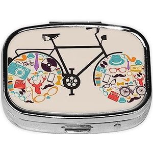 Retro Fiets Gedrukt Pillendoos 2 Compartiment Geneeskunde Pil Organizer Draagbare Kleine Pil Case voor Pocket Of Portemonnee Pillendoos