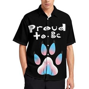 Proud to Be Transgender Furry heren T-shirt met korte mouwen casual button down zomer strand top met zak