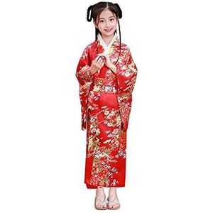 XueXian Kid Meisjes Pauw Bloemenprint Kimono Jurken Japanse Geisha Yukata Robe Kinderen Party Halloween Cosplay Fancy Dress