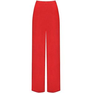 SXME MIGHT SAY Dames Palazzo Wijde Pijpen Uitlopende Elastische Stretch Plus Size Effen Broek, Rood, 42-44 grote maten