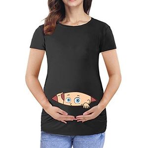Q.KIM Katoenen Zwangerschapsshirt voor dames met babyhumorprint - zwart - X-Large