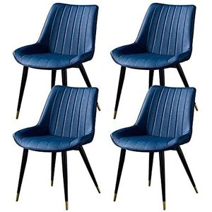 GEIRONV Lederen keuken stoelen set van 4, met rugleuning metalen benen dineren stoelen retro woonkamer slaapkamer balkon stoel 46 × 53 × 83cm Eetstoelen (Color : Blue)