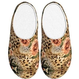 EdWal Gestreepte luipaardprint Winter Warme Slippers Indoor Anti-slip Pluche Slippers Ontspannen Thuis voor Vrouwen Mannen, Zwart, 37.5 EU