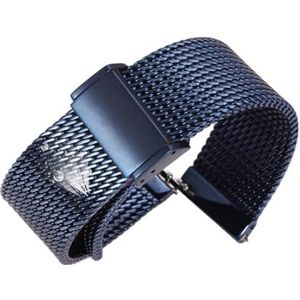 Kijk naar bands Horlogeband Roestvrij Staal Mesh Horlogeband 18mm-22mm Zilveren Horlogeband Armband Vouwsluiting Pin Horlogebanden vervanging Dagelijks (Color : Blue, Size : 22mm)