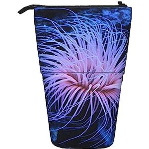 Zee Anemoon Potlood Case Telescopische Make-up Tas Pop Up Office Organizer Box Staande Pen Houder Cosmetica Tas Met Ritssluiting, Zwart, Eén maat