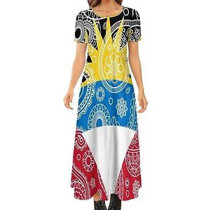 Antigua en Barbuda Paisley vlag dames zomer casual korte mouw maxi-jurk ronde hals bedrukte lange jurken 4XL
