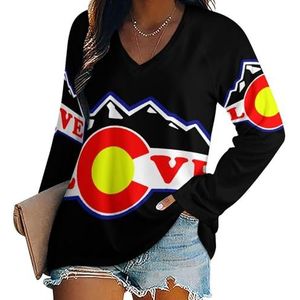 I Love Colorado damesshirt met V-hals en lange mouwen, casual losse pasvorm blouses