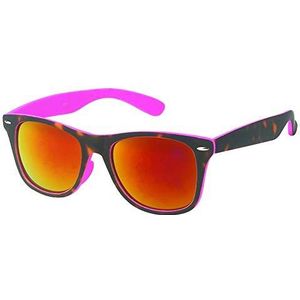 CHICNET Hoogwaardige zonnebril gespiegeld 400 UV nerd retro stijl tijger print bruin bont roze, roze