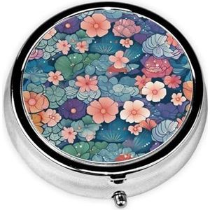 Pillendoosje met spiegel, retro pillendoosje met 3 vakken, weegschalen en bloemenpatroon, kleine pillenorganizer voor portemonnee of zak, decoratieve metalen medicijnen, vitamine-organizer, unieke