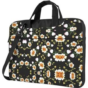 SSIMOO Grijze Gestreepte Stijlvolle En Lichtgewicht Laptop Messenger Bag, Handtas, Aktetas, Perfect Voor Zakenreizen, Bloem blad (2), 15.6 inch