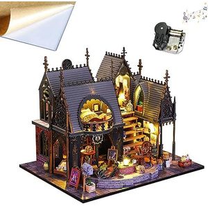 TOPBSFARNY DIY miniatuur poppenhuis kit met, Europese vintage magische poppenhuis houten kit, houten huis kit handgemaakt creatief verjaardagscadeau (S011-ZY)