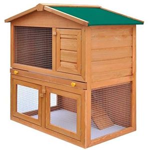 Konijnenkooi buiten, konijnenkooi met 3 deuren, kippenhok van hout, huisjes voor kleine huisdieren, 93 x 60 x 97 cm