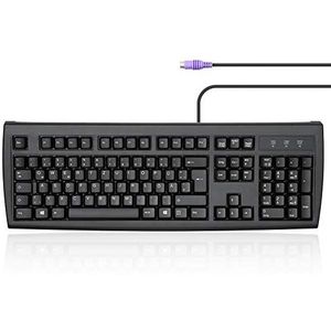 Perixx Periboard-107 PS2-toetsenbord, bekabeld, ergonomisch design, gebogen toetsen, geïntegreerd numeriek toetsenblok, compatibel met Windows, zwart, QWERTZ