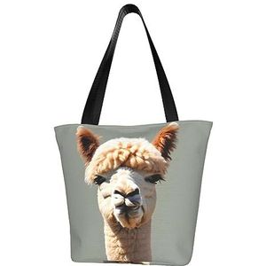 Alpaca Avatar Klassiek bedrukt ontwerp, lichtgewicht gewatteerde handtas met grote capaciteit, geschikt om te winkelen, fitness, modieus en gemakkelijk te matchen met het leven, Zwart, Eén maat