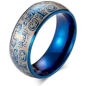 Chinese stijl fortitanium staal taotie patroon ring vintage elanden uil heren roestvrijstalen sieraden groothandel (Color : Blue, Size : 9#)