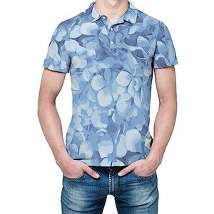 Blauw Hidrangea Heren Korte Mouw Shirt Golfshirts Regular-Fit Tennis T-Shirt Casual Business Tops