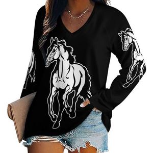 Arabian Horse Damesshirt met V-hals en lange mouwen, casual, losse pasvorm