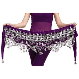 Aivtalk Oosterse dansriem voor dames, sjaal, buikdans, paillettensjaal, Belly Dance voor oefening, kostuum, 320 munten, 10 kleuren, Paars en zilver, One Size Grote Maten