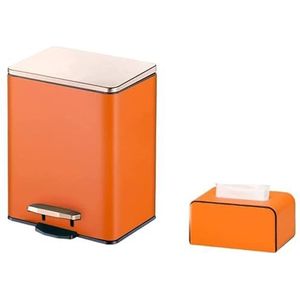 afvalbak Vuilnisbakken, RVS Stap Prullenbak Prullenbak Vuilnisbak Met Soft Close Deksel Binnen Vuilnisbakken keuken (Color : Orange Set, Size : 12/3.1GAL)