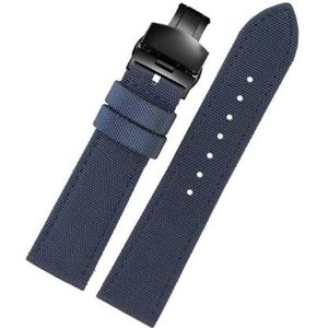 KemEng Nylon horlogebandje, 18-24 mm, NATO-horlogeband voor mannen en vrouwen, Blauw-zwarte vouwsluiting, 21mm, Riem