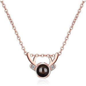 Kristallen hartketting, 925 sterling zilveren kerstsieraden 2 kleuren projectie 100 taal Ik hou van je kettingen voor vrouwen cadeau/rosé goud