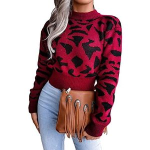 Damessweater, Damessweater met Luipaardprint, Mode, Ronde Hals, Ademend voor Daten (M)