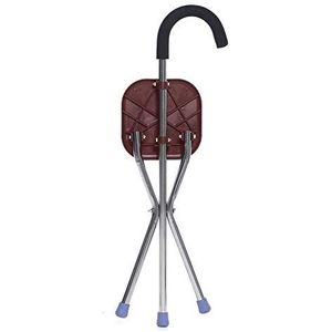 Wandelstok met zitje Camping antislip opvouwbaar aluminium statief riet wandelstoel draagbare statief-kruk voor ouderen als cadeau (bruin)