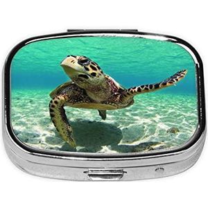 Sea Turtle Square Pill Box, Pil Dispenser Box Kabeljauw Lever Olie Box Vitamine Pil Box