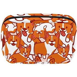 Cosmetische Tassen Voor Vrouwen Kleine Make-up Tas Reizen Toiletry Pouch Organizer Rits Oranje Corgi Hond Patroon Cartoon, Meerkleurig, 17.5x7x10.5cm/6.9x4.1x2.8in