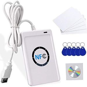 FTSTech ACR122U Smart NFC RFID-lezer/schrijver ISO 14443 A/B-kaartkloonapparaat + gratis software + 5-delige beschrijfbare UID-sleutelhanger