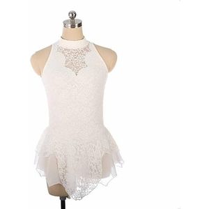UPPJPBSW Dames Kunstrijpak Zonder Mouwen Competitie Dames Schaatskostuum Meisjes Elegante Handgemaakte Meisjes,Wit,L