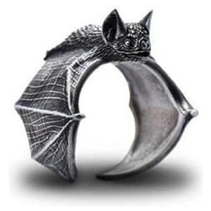 BlackAmazement Ring in grootte verstelbaar uni grootte vleermuis Bat Gothic Zilver Zwart Antraciet Dames Heren, Metaal