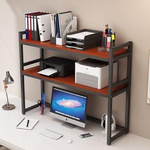 YUZDNM Desktop Organizer - 2 Tier verstelbare desktop boekenplank, kantoor opbergrek, hout metaal multifunctioneel vrijstaand opbergrek, desktop boekenplank voor computer bureau (zwart, 95 x 24 x 90