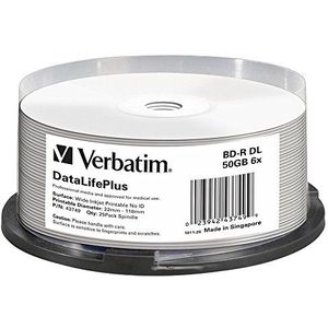 Verbatim - BD-R - Blu-Ray Disc - 50 GB - Bedrukbaar Oppervlak, 6x Brandsnelheid, 25 Pack Spindle