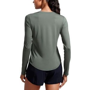 CRZ YOGA Lichtgewicht Lange Mouwen Workout Shirts Voor Vrouwen Gym Running Herfst Shirt Hoge Hals Atletische Training T-Shirts Grijze Salie S