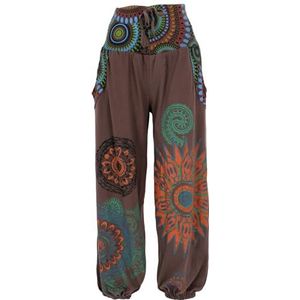 GURU SHOP Brede pofbroek met brede tailleband, print, dames, katoen, bruin, 38